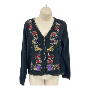 Vintage Victoria Jones Embellished Holiday Cardigan ChristmasSweater Size MP